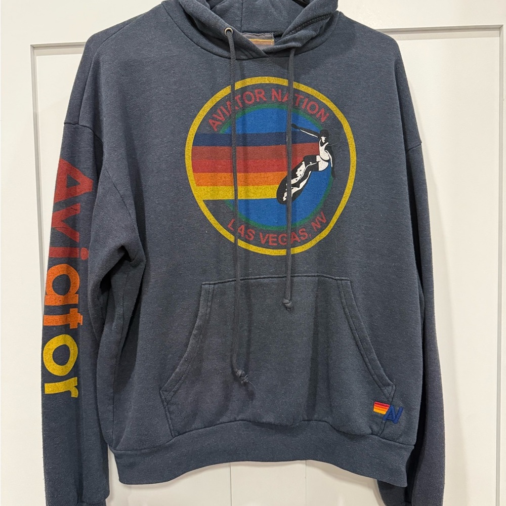 Aviator Nation Dark Blue Hoodie with Colorful Logo